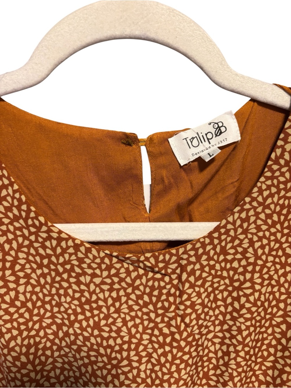 Smocked Waist Midi Dress in Rust Dots / Hearts Pockets Lined Prairie - Picture 5 of 9